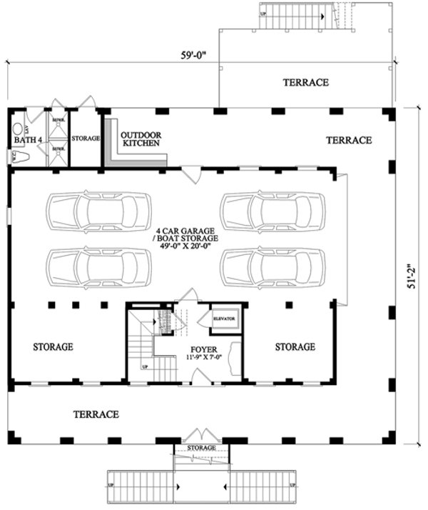 House Blueprint - Beach Floor Plan - Lower Floor Plan #137-405