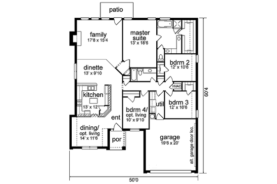 Floor Plan - Main Floor for European House Plan #84-246 - 4 bed, 2 bath