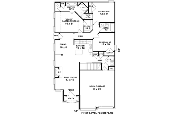 Floor Plan - Main Floor for European House Plan #81-13835 - 3 bed, 2 bath