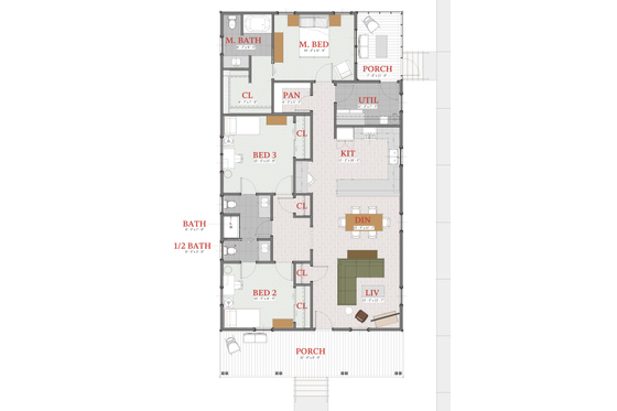 Floor Plan - Main Floor for Beach House Plan #460-5 - 3 bed, 2.5 bath