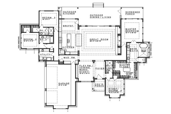 Floor Plan - Main Floor for Contemporary House Plan #935-18 - 4 bed, 4 bath