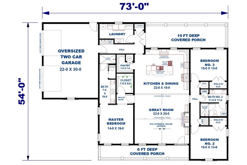 Dream House Plan - Floor Plan - Main Floor for Farmhouse House Plan #44-311 - 3 bed, 2 bath