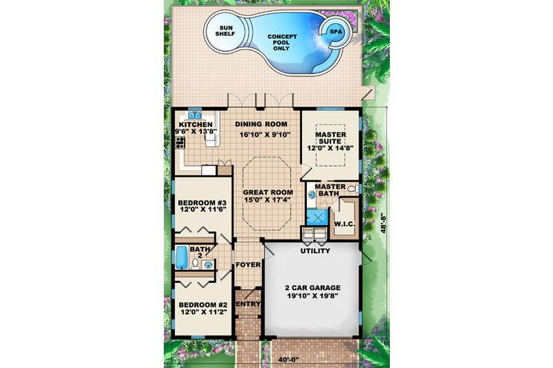 Home Plan - Floor Plan - Main Floor for European House Plan #27-434 - 3 bed, 2 bath