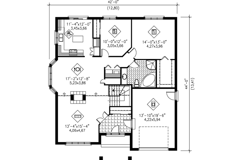 Dream House Plan - Floor Plan - Main Floor for Traditional House Plan #25-145 - 2 bed, 1 bath