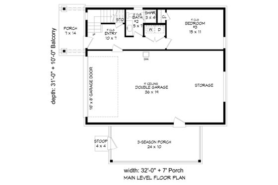 Floor Plan - Main Floor for Contemporary House Plan #932-561 - 3 bed, 2 bath