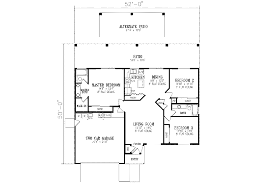 Floor Plan - Main Floor for Adobe / Southwestern House Plan #1-252 - 3 bed, 2 bath