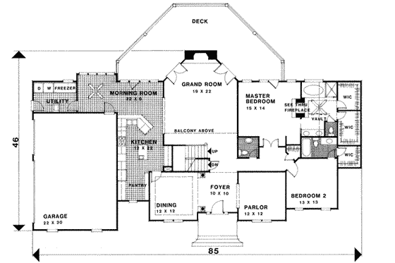 Floor Plan - Main Floor for European House Plan #56-214 - 4 bed, 4.5 bath