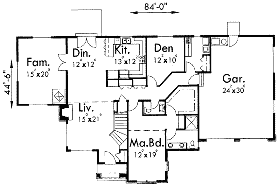 Floor Plan - Main Floor for Traditional House Plan #303-330 - 4 bed, 2.5 bath