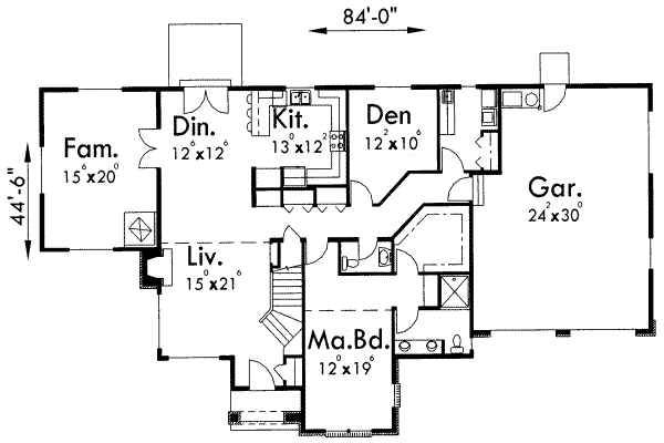 Floor Plan - Main Floor for Traditional House Plan #303-330 - 4 bed, 2.5 bath