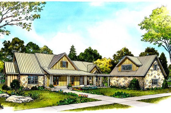 Exterior - Front Elevation for Country House Plan #140-104 - 4 bed, 3.5 bath