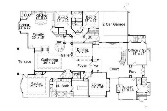 Floor Plan - Main Floor for European House Plan #411-833 - 3 bed, 3.5 bath