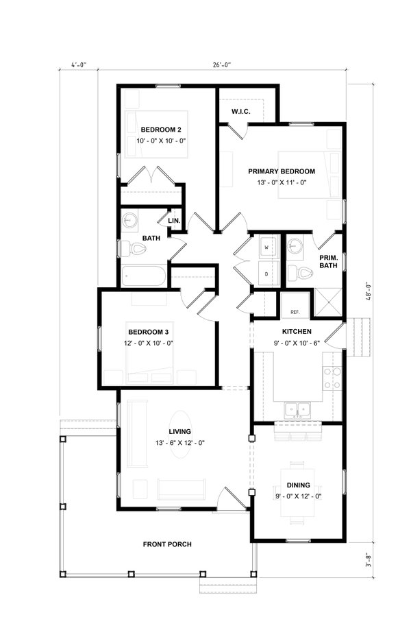 House Blueprint - Floor Plan - Main Floor for Bungalow House Plan #936-65 - 3 bed, 2 bath