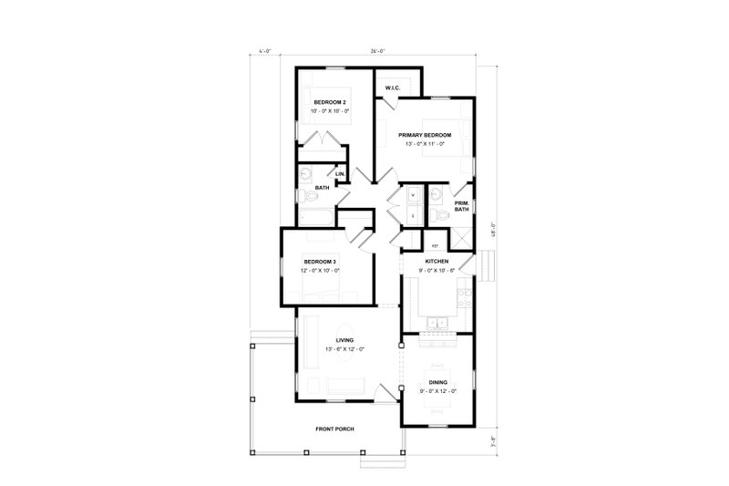 House Blueprint - Floor Plan - Main Floor for Bungalow House Plan #936-65 - 3 bed, 2 bath
