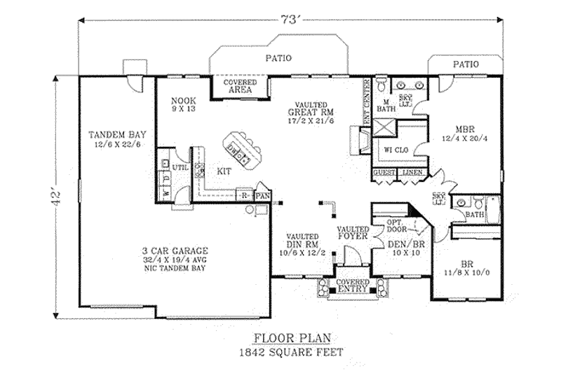 Dream House Plan - Floor Plan - Main Floor for Traditional House Plan #53-192 - 3 bed, 2 bath