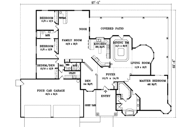 House Plan Design - Floor Plan - Main Floor for Adobe / Southwestern House Plan #1-1103 - 4 bed, 3 bath