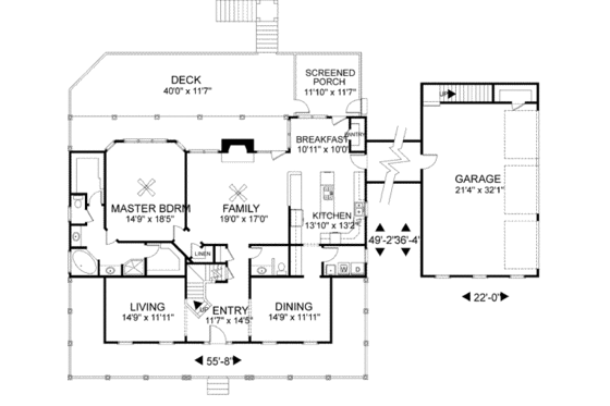 Floor Plan - Main Floor for Farmhouse House Plan #56-205 - 4 bed, 3.5 bath