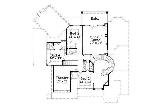Floor Plan - Upper Floor for Mediterranean House Plan #411-580 - 4 bed, 4.5 bath