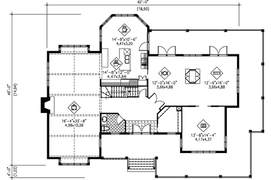 Floor Plan - Main Floor for Country House Plan #25-2013 - 4 bed, 2.5 bath