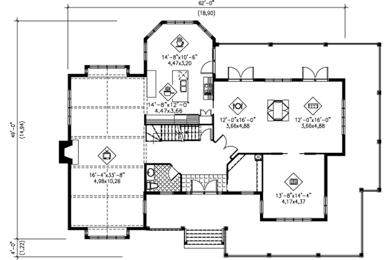 House Blueprint - Floor Plan - Main Floor for Country House Plan #25-2013 - 4 bed, 2.5 bath