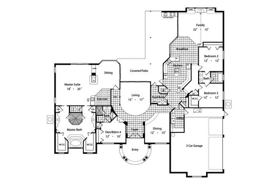 Floor Plan - Main Floor for European House Plan #417-394 - 4 bed, 3.5 bath