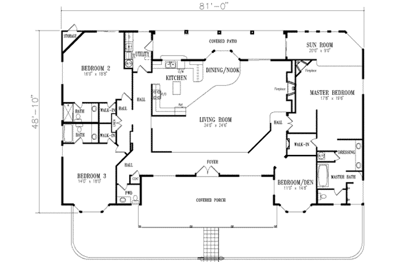Architectural House Design - Floor Plan - Main Floor for Country House Plan #1-809 - 2 bed, 3.5 bath