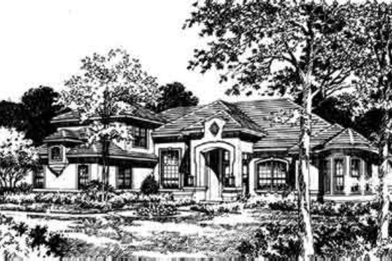 Exterior - Front Elevation for Mediterranean House Plan #135-119 - 4 bed, 4.5 bath