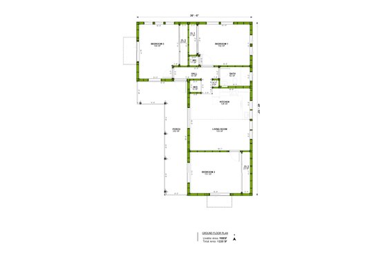 Floor Plan - Main Floor for Ranch House Plan #1106-109 - 3 bed, 1 bath