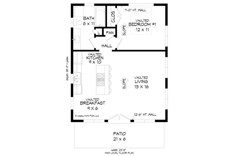 Contemporary Style House Plan - 1 Beds 1 Baths 650 Sq/Ft Plan #932-716 ...