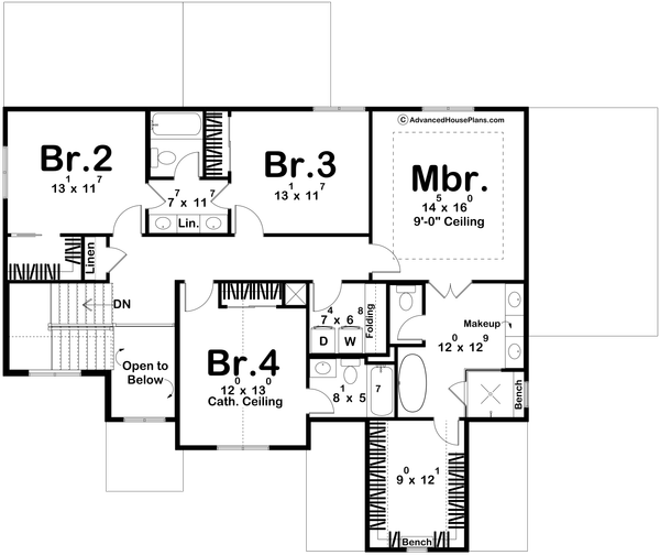 House Plan Design - Floor Plan - Upper Floor for Farmhouse House Plan #455-813 - 4 bed, 3.5 bath