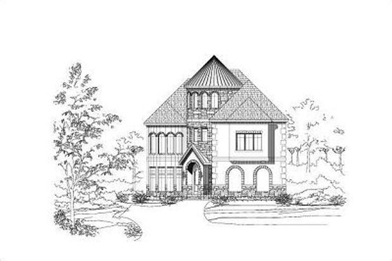 Exterior - Front Elevation for European House Plan #411-477 - 4 bed, 5.5 bath