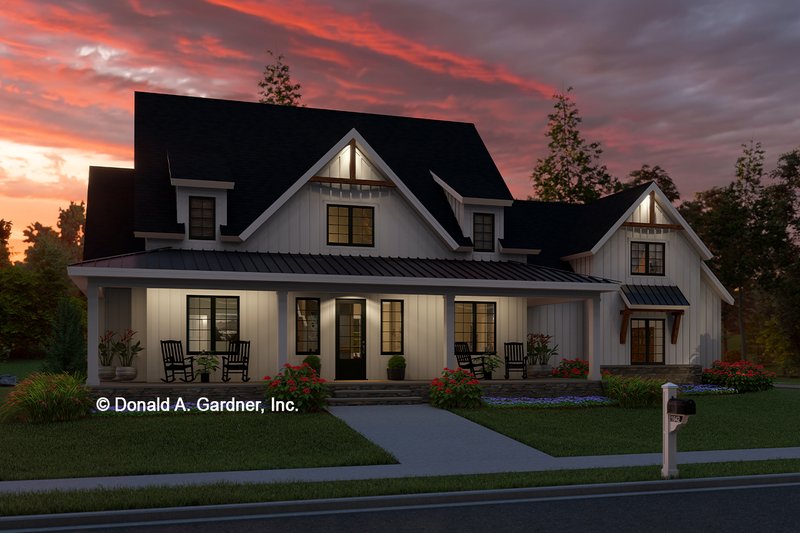 Architectural House Design - Exterior - Front Elevation 3 for Farmhouse House Plan #929-1192 - 4 bed, 2.5 bath