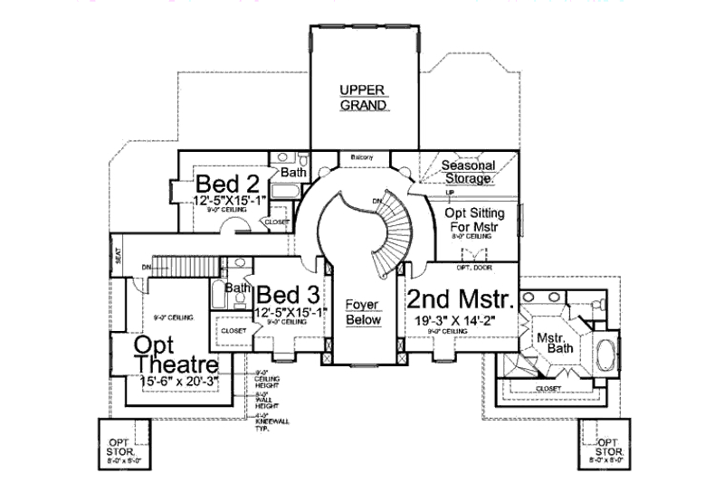 House Blueprint - Floor Plan - Upper Floor for European House Plan #119-346 - 4 bed, 4.5 bath