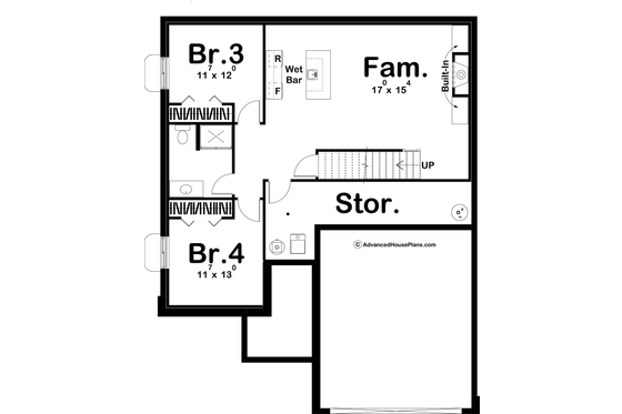 Floor Plan - Lower Floor for Farmhouse House Plan #455-271 - 2 bed, 2 bath