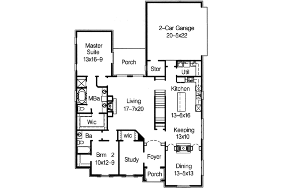 Floor Plan - Main Floor for European House Plan #15-275 - 4 bed, 3 bath
