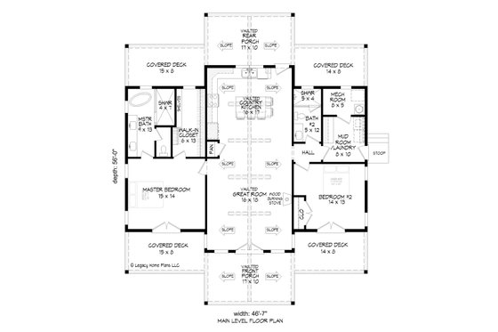 Floor Plan - Main Floor for Country House Plan #932-801 - 2 bed, 2 bath