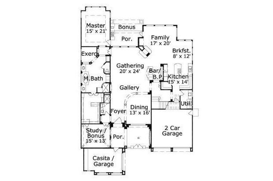 Floor Plan - Main Floor for European House Plan #411-371 - 4 bed, 4 bath