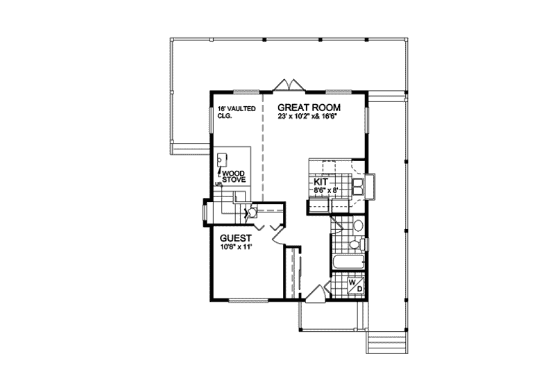 Dream House Plan - Floor Plan - Main Floor for Country House Plan #118-106 - 2 bed, 2 bath