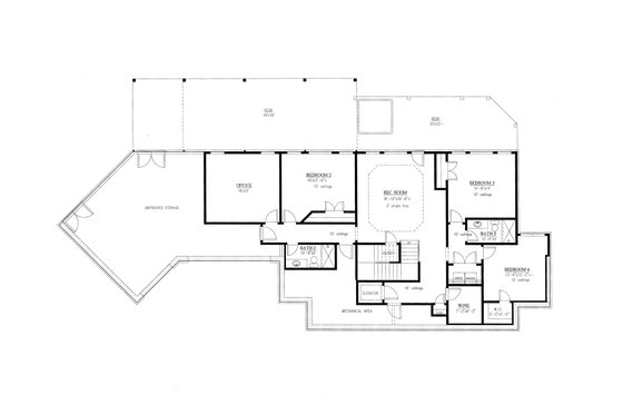 Floor Plan - Lower Floor for Farmhouse House Plan #437-93 - 4 bed, 3.5 bath