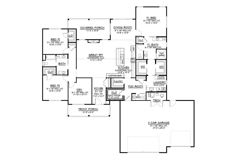 Architectural House Design - Floor Plan - Main Floor for Ranch House Plan #1064-178 - 3 bed, 2.5 bath