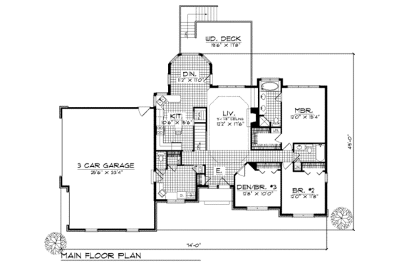 Floor Plan - Main Floor for Traditional House Plan #70-175 - 3 bed, 2.5 bath