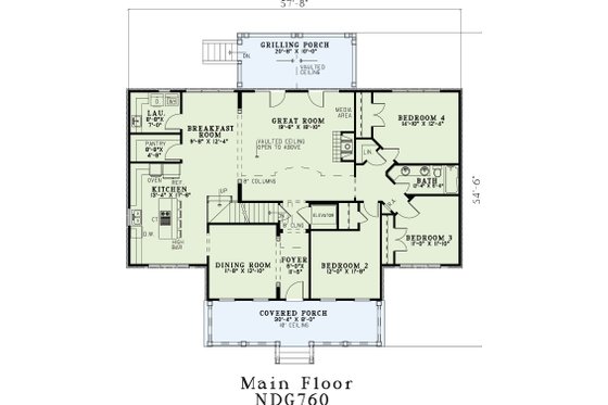 Floor Plan - Main Floor for Country House Plan #17-3273 - 4 bed, 2 bath