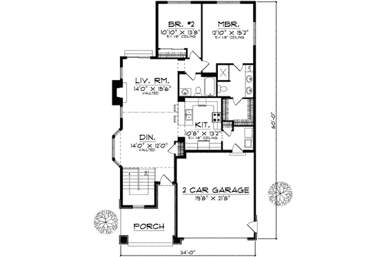 Floor Plan - Main Floor for Craftsman House Plan #70-674 - 2 bed, 2 bath