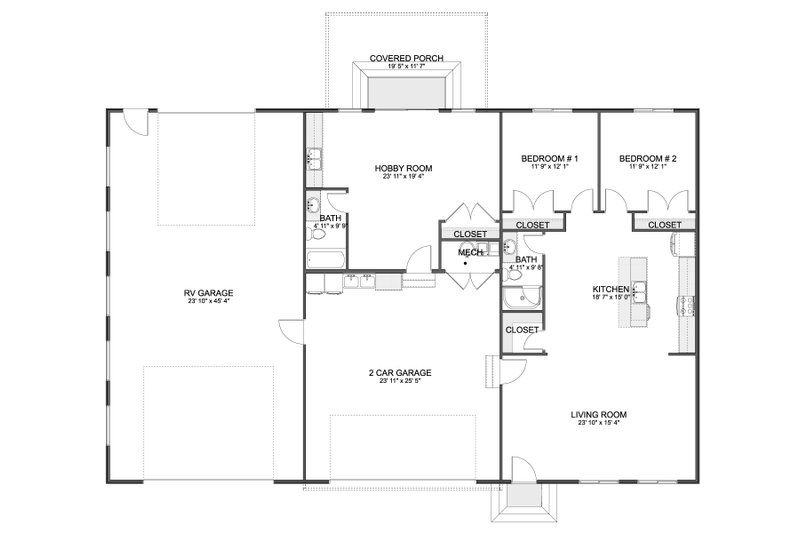 House Blueprint - Floor Plan - Main Floor for Barndominium House Plan #1060-473 - 2 bed, 2 bath