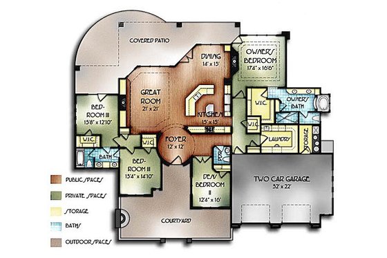 Floor Plan - Main Floor for Mediterranean House Plan #24-276 - 4 bed, 2.5 bath