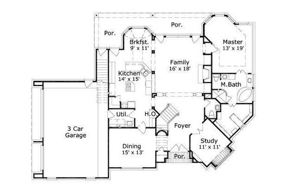 Floor Plan - Main Floor for European House Plan #411-246 - 4 bed, 4 bath