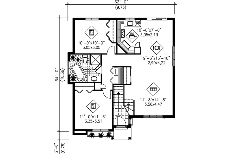 Dream House Plan - Floor Plan - Main Floor for Traditional House Plan #25-1190 - 2 bed, 1 bath