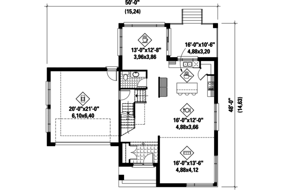 Floor Plan - Main Floor for Contemporary House Plan #25-4263 - 3 bed, 2.5 bath