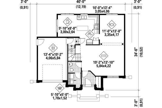 Floor Plan - Main Floor for European House Plan #25-4865 - 3 bed, 1 bath