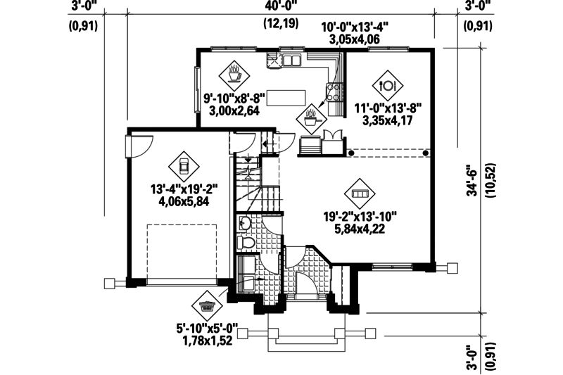 Dream House Plan - Floor Plan - Main Floor for European House Plan #25-4865 - 3 bed, 1 bath