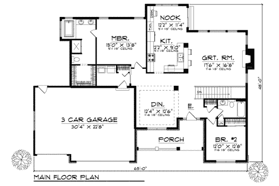 Floor Plan - Main Floor for European House Plan #70-669 - 2 bed, 2 bath